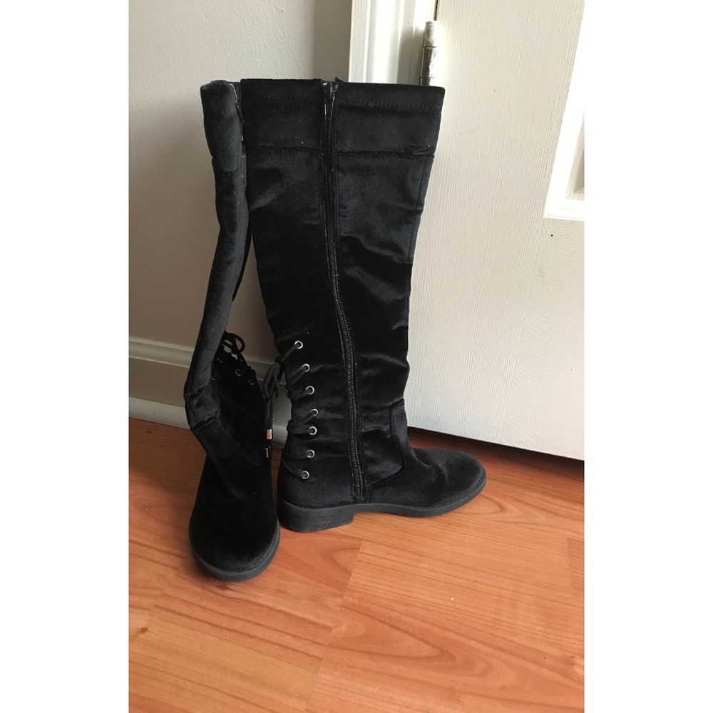 Girls Velvet Knee High Boots